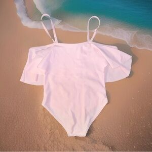 Girls' Off-Shoulder One-Piece Swimsuit — White